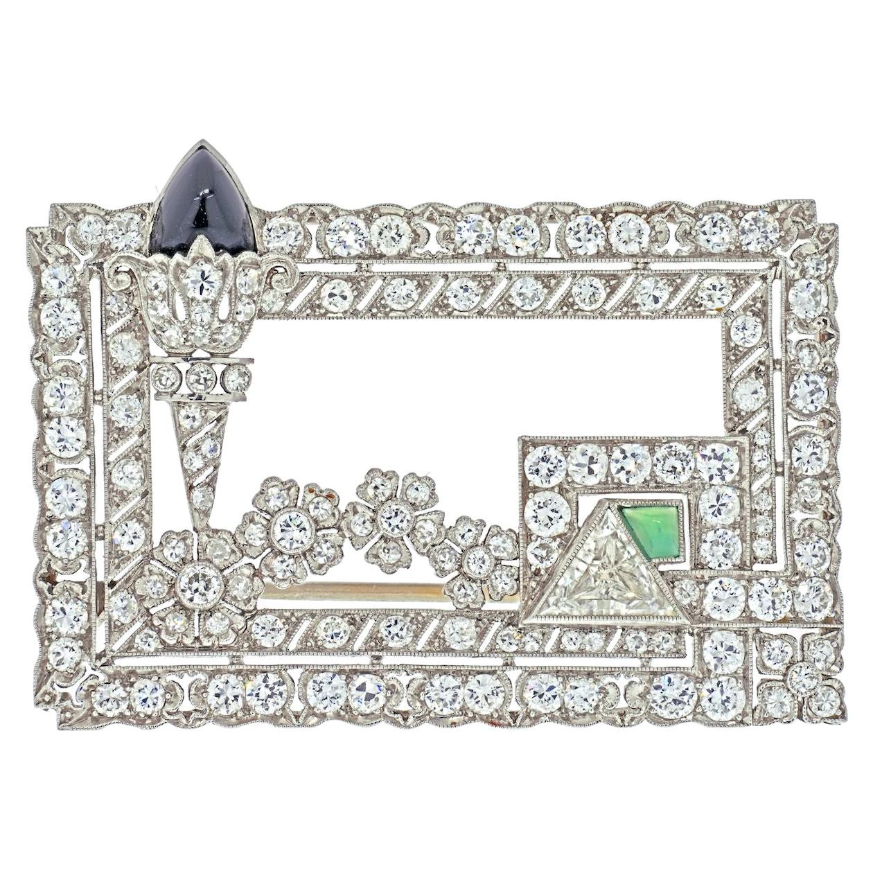 Platinum 1920's Rectangular Open Work Diamond Brooch