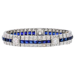 Platinum 1920's Very Special Sapphire Diamond One Line Bracelet