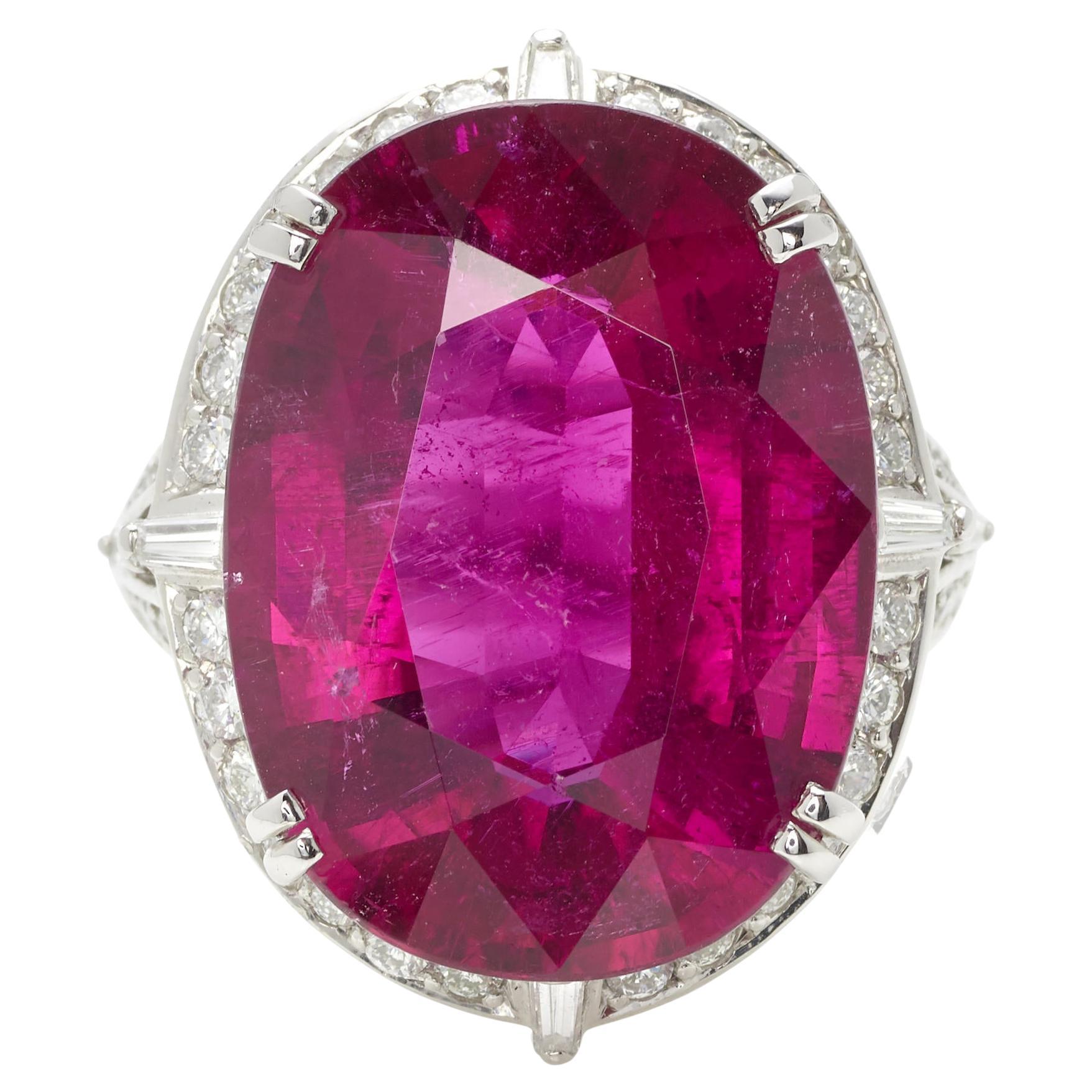 Platinum 19.26 ct Rubellite and Diamond Cocktail Ring Size 6.5