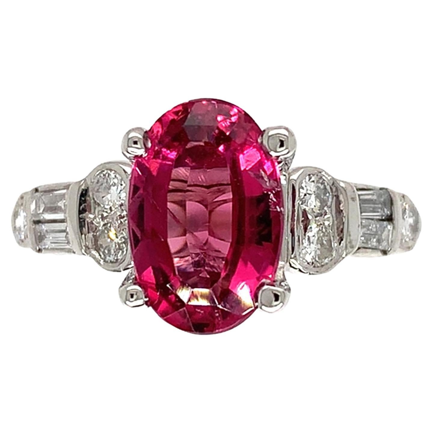 Platinum 1.92ct Pink Tourmaline & Diamond Ring size 6.75