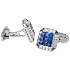 Platinum 1.93 Carat Diamonds and Sapphire Cufflinks