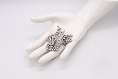 Platinum 1930 Art Deco Convertible Clips Brooch With 16.12 Cts In Mixed Diamonds