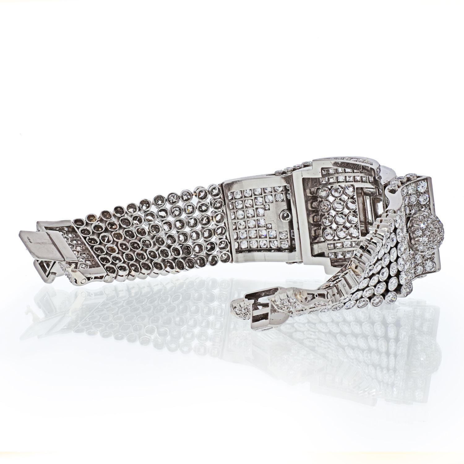 Modern Platinum 1930's Art Deco 60 Carat Diamond Bracelet For Sale