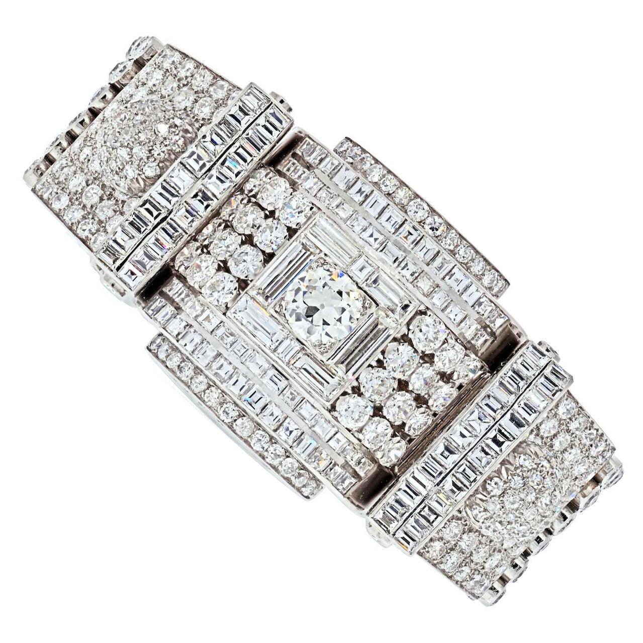 Platinum 1930's Art Deco 60 Carat Diamond Bracelet For Sale