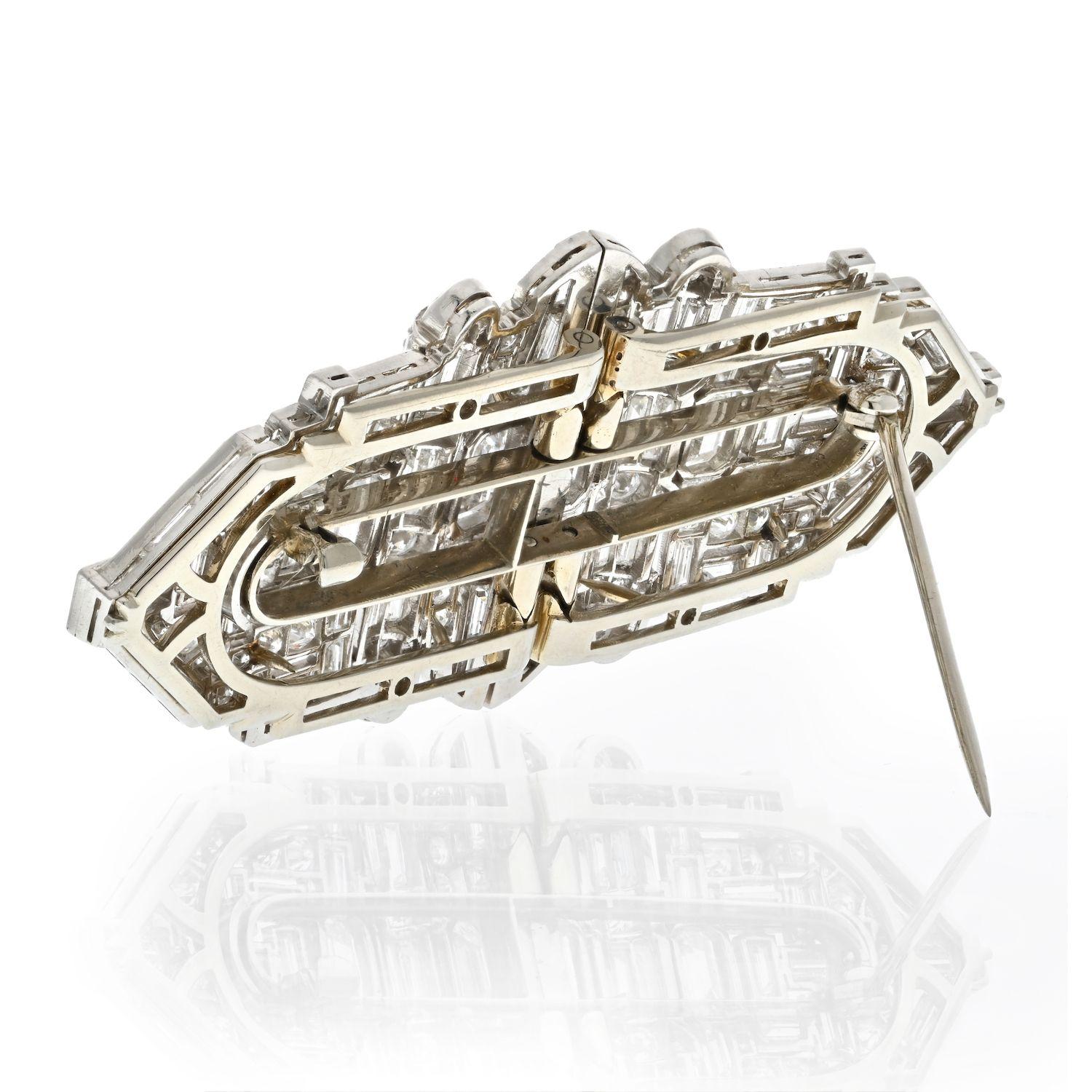 Art-Deco-Diamant-Doppelclip-Broschen sind in letzter Zeit aufgrund ihres klassischen und zeitlosen Designs wieder in Mode gekommen. Darüber hinaus ist ihre Popularität durch den Aufschwung des Vintage-Stils und die Wertschätzung zeitloser Stücke