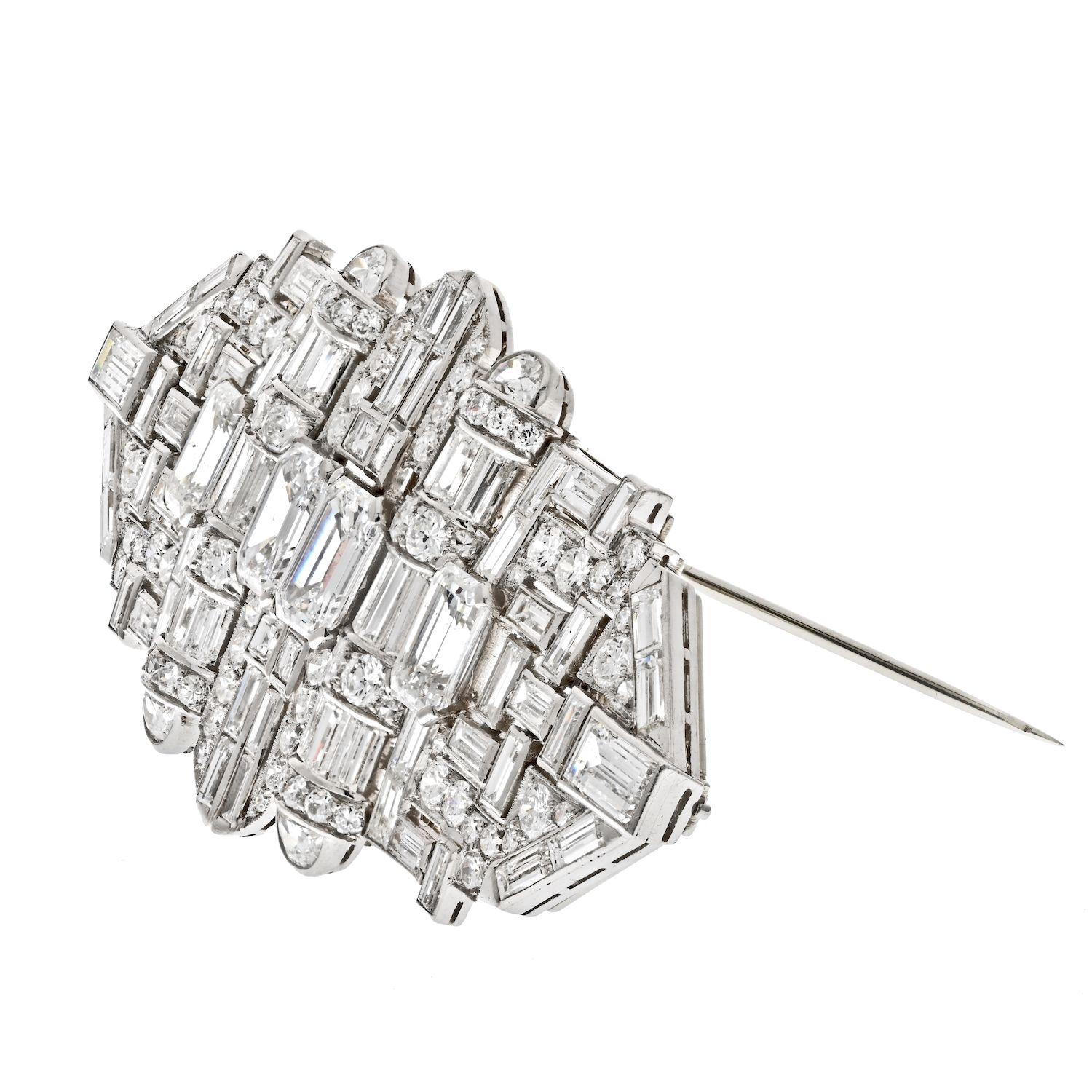 Platin 1930er Jahre Deco Diamant Double Clip GIA zertifiziert E VS2 Brosche (Moderne) im Angebot