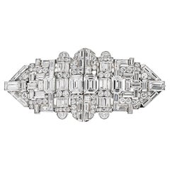 Platinum 1930s Deco Diamond Double Clip GIA Certified E VS2 Brooch