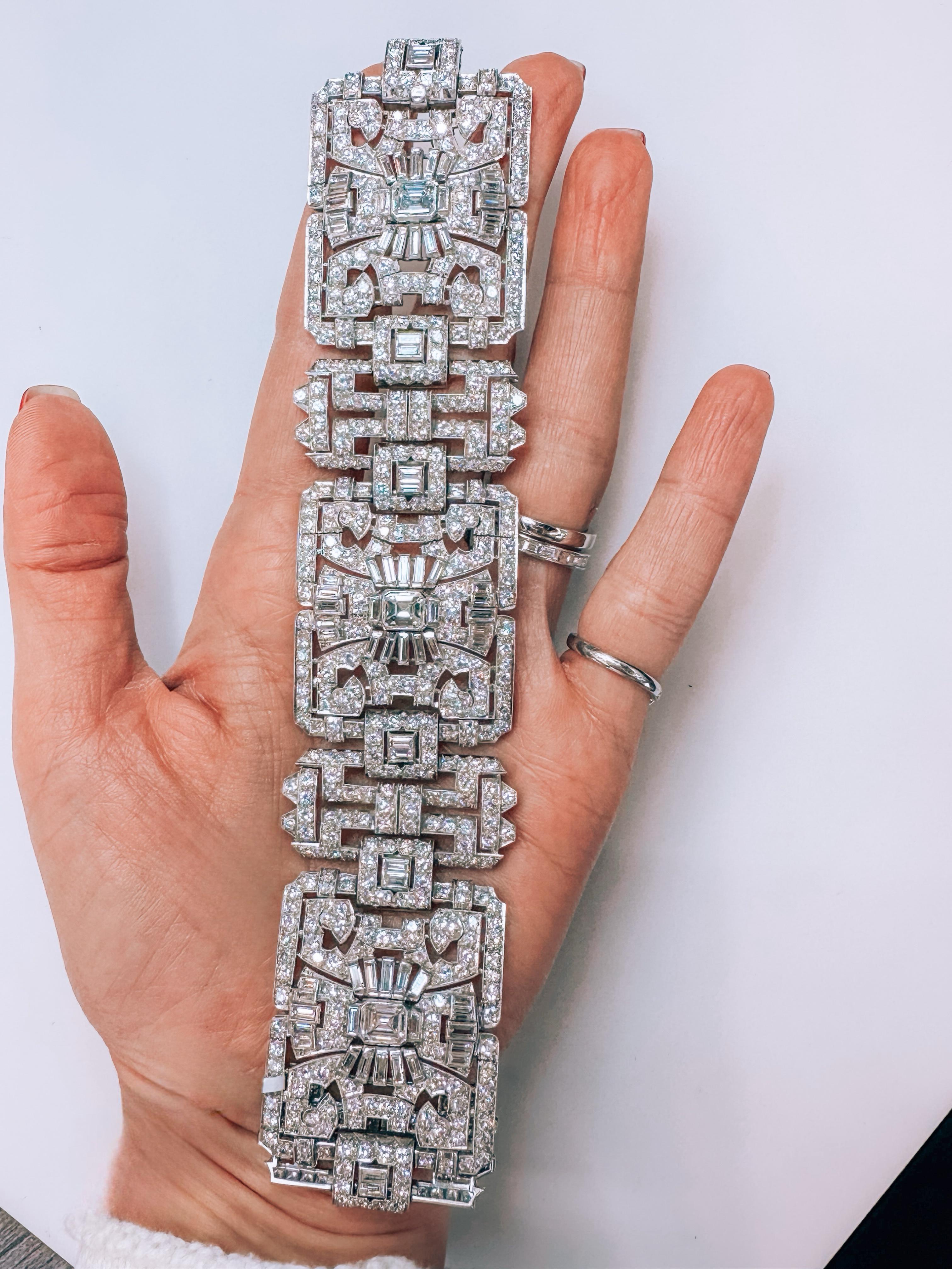 da uomo o donna Bracciale in platino 1930 Statement Deco 47.00cttw con diamanti in vendita