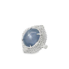 Platinum 19.35ct Sapphire Star and 0.96ct Round Brilliant and Baguette Diamond