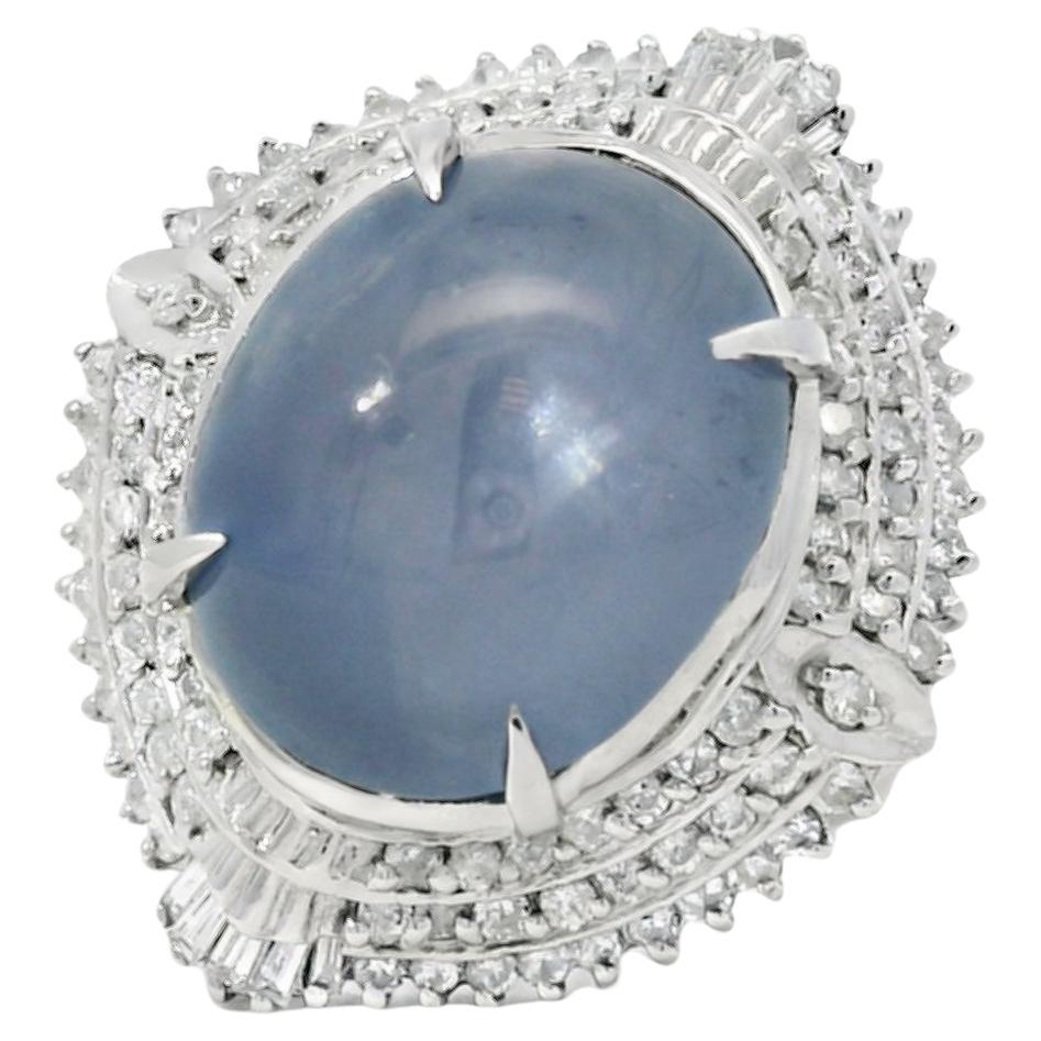 Platin 19,35ct Saphir Stern und 0,96ct runder Brillant und Baguette Diamant