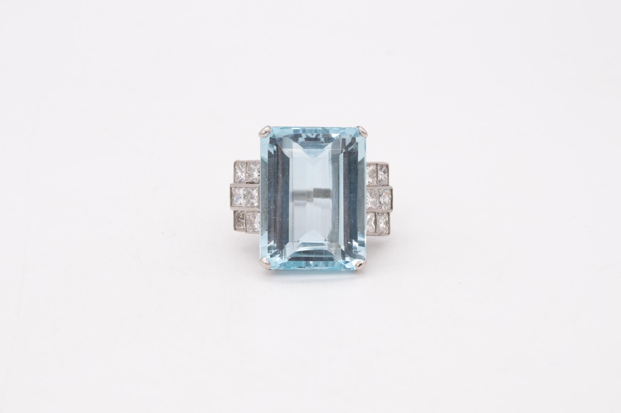 Platinum 1938 Art Deco Statement Ring with 28.44 Cts in Aquamarine and Diamonds 3