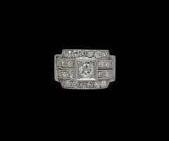Platinum 1940 s Ring Set with 1.34 ct Round Cut Diamonds