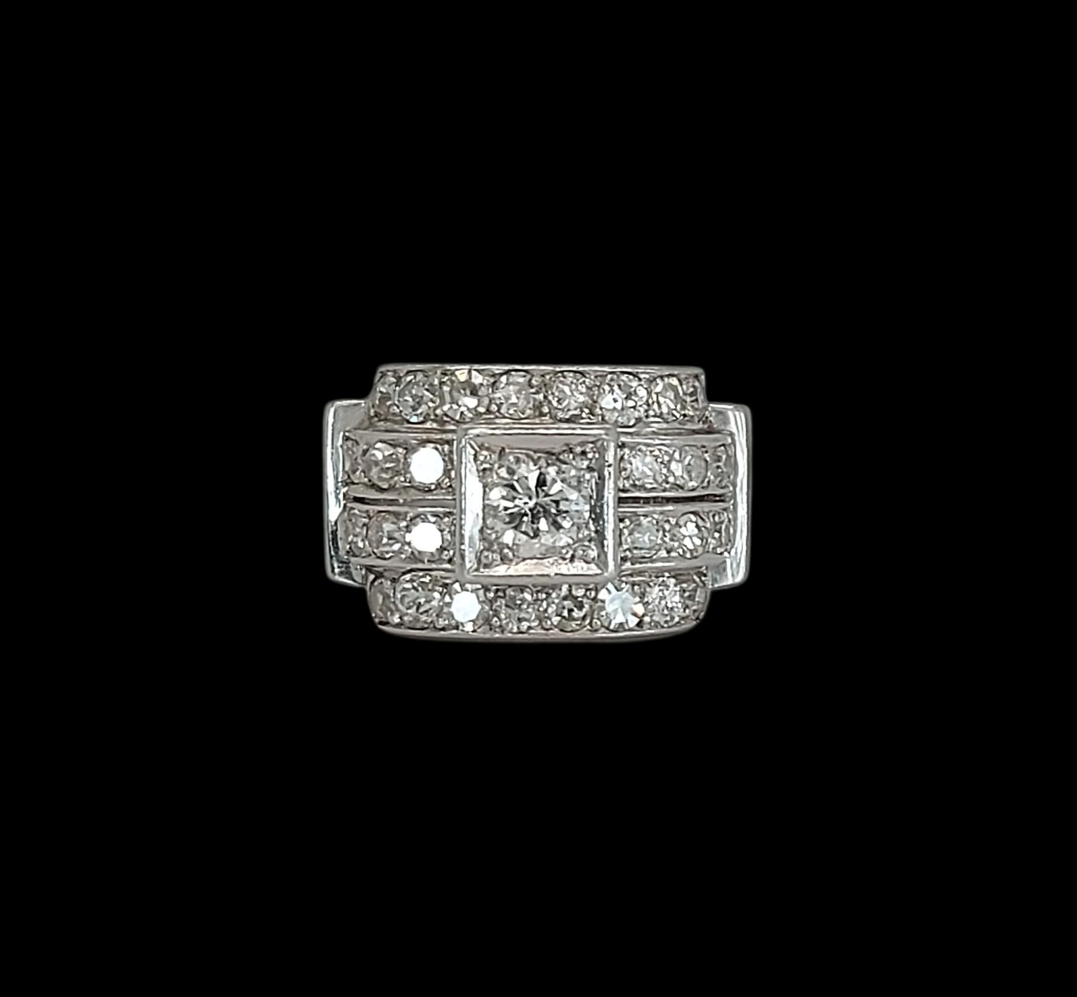 Artisan Platinum 1940 s Ring Set with 1.34 ct Round Cut Diamonds For Sale