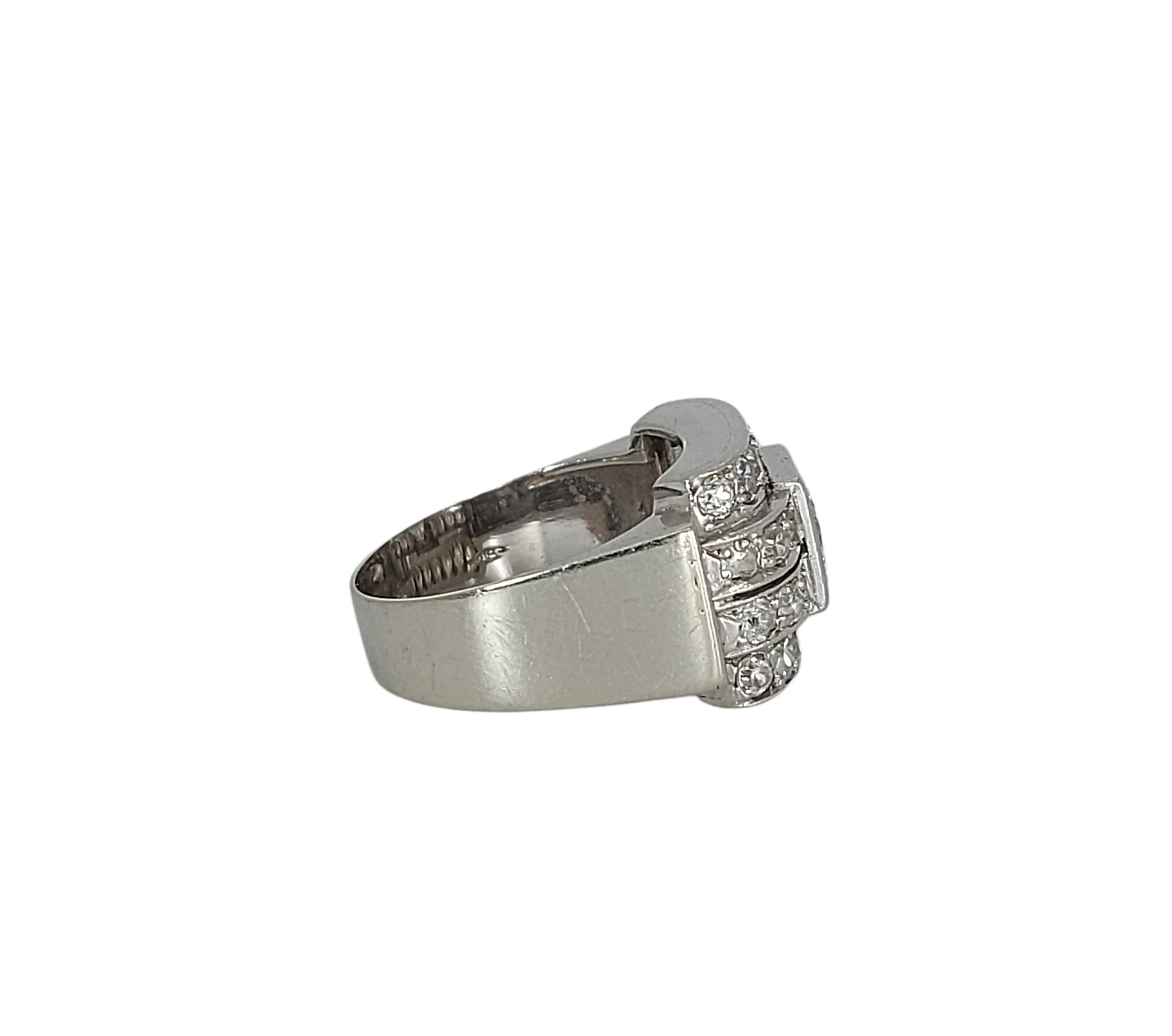 Platinum 1940 s Ring Set with 1.34 ct Round Cut Diamonds For Sale 3