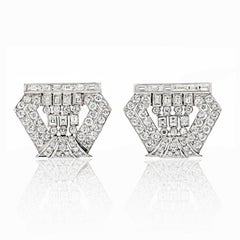 Platine 1940s 8.00cttw Diamond Double Clip Brooch