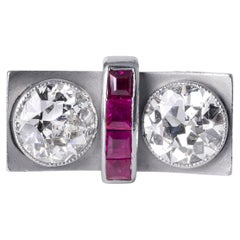 Platinum 1940's Old European Cut Diamond and Ruby Ring – 2.20 Carats