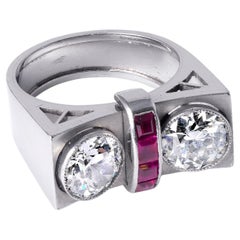 Platinum 1940's Old European Cut Diamond and Ruby Ring – 2.20 Carats