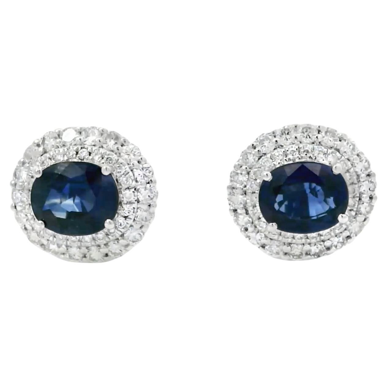 Platinum 1.94ct Sapphire and 0.68ct Round Brilliant Diamond Earrings