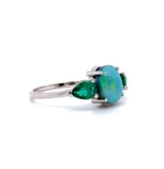 Platinum 1.95 Carat Black Opal and Emerald Ring