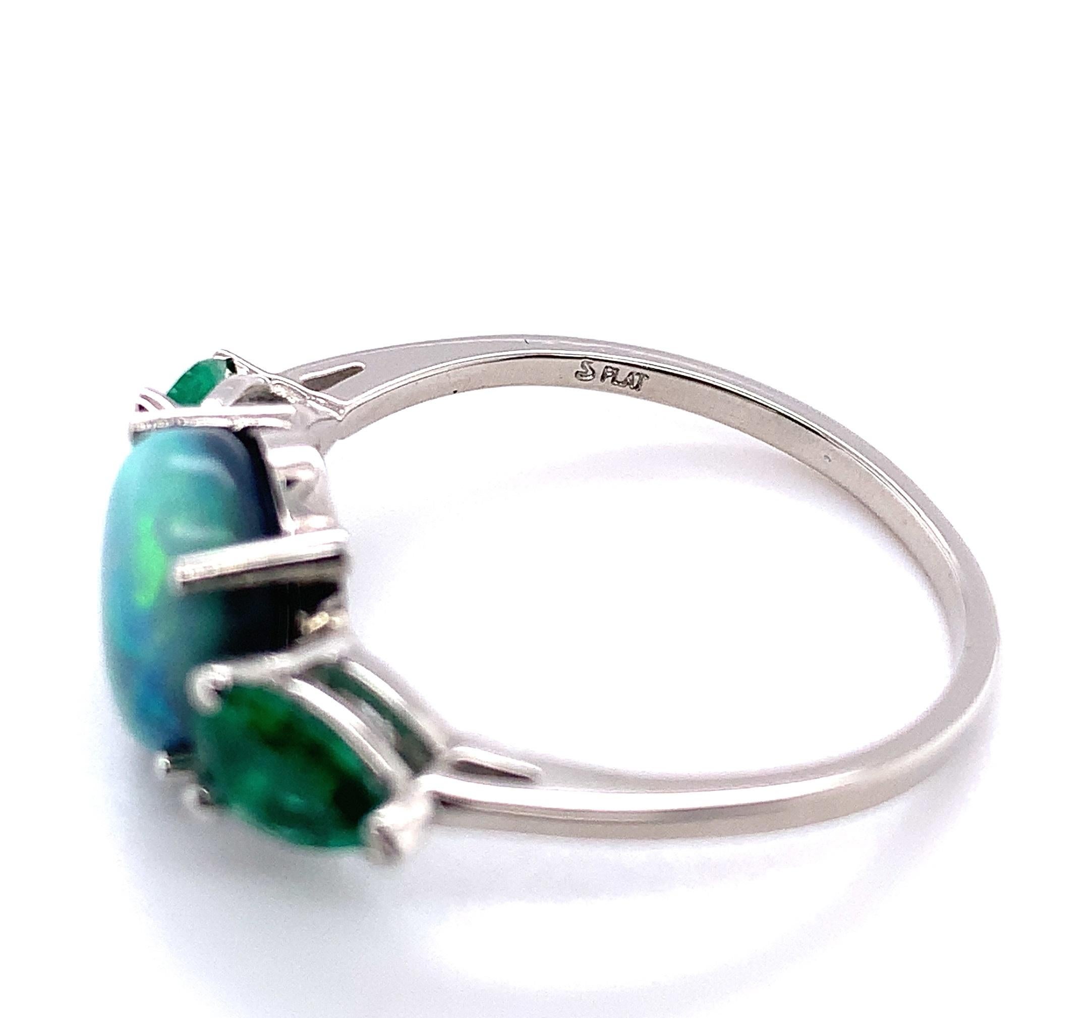Platinum 1.95 Carat Black Opal and Emerald Ring In New Condition For Sale In Big Bend, WI
