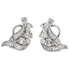 Platinum 1950s Diamond Clip-On Earrings 6.50 Carat