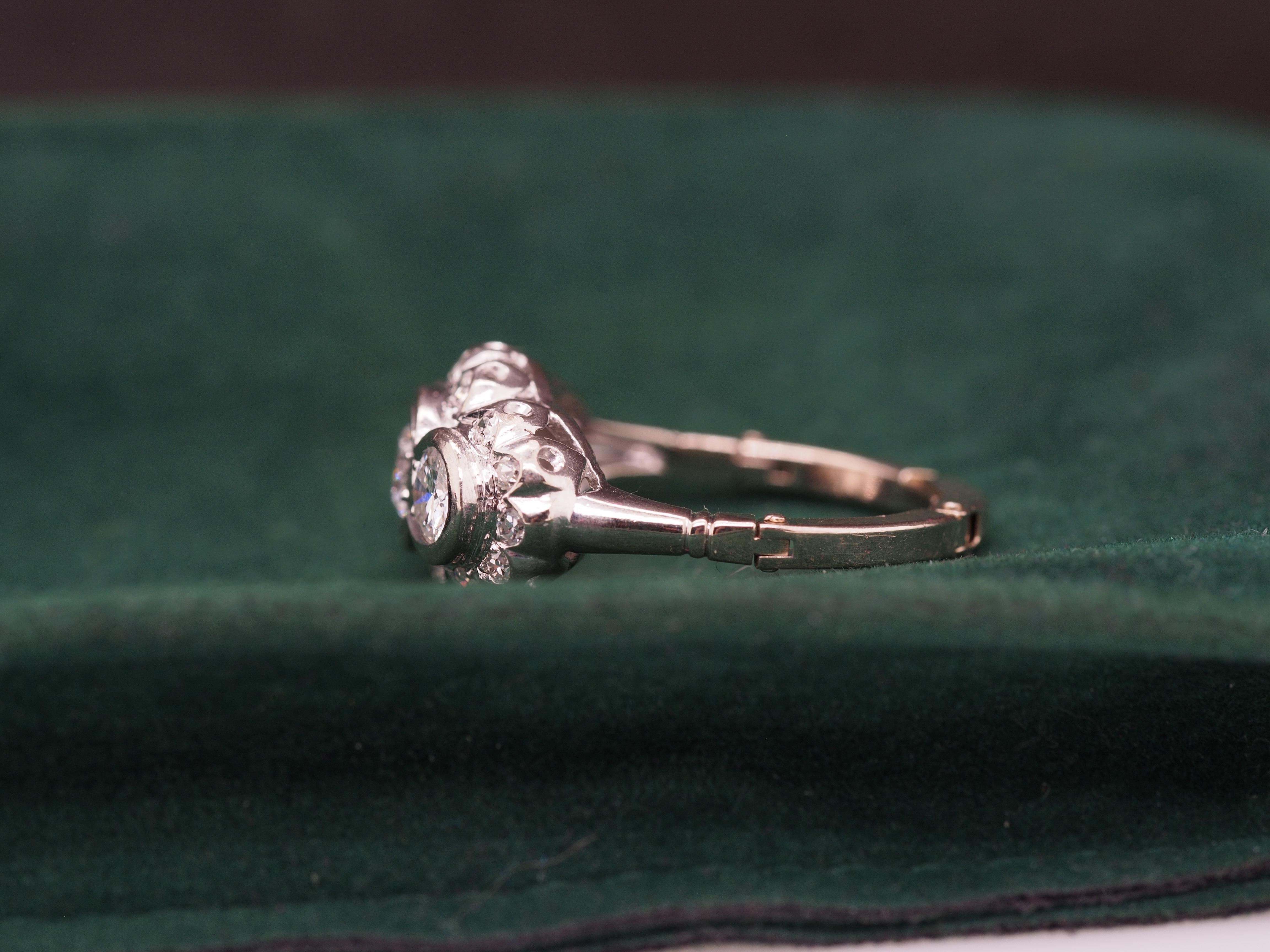 Art Deco Platinum 1950s Three Stone Engagement Ring with Arthritic Shank For Sale
