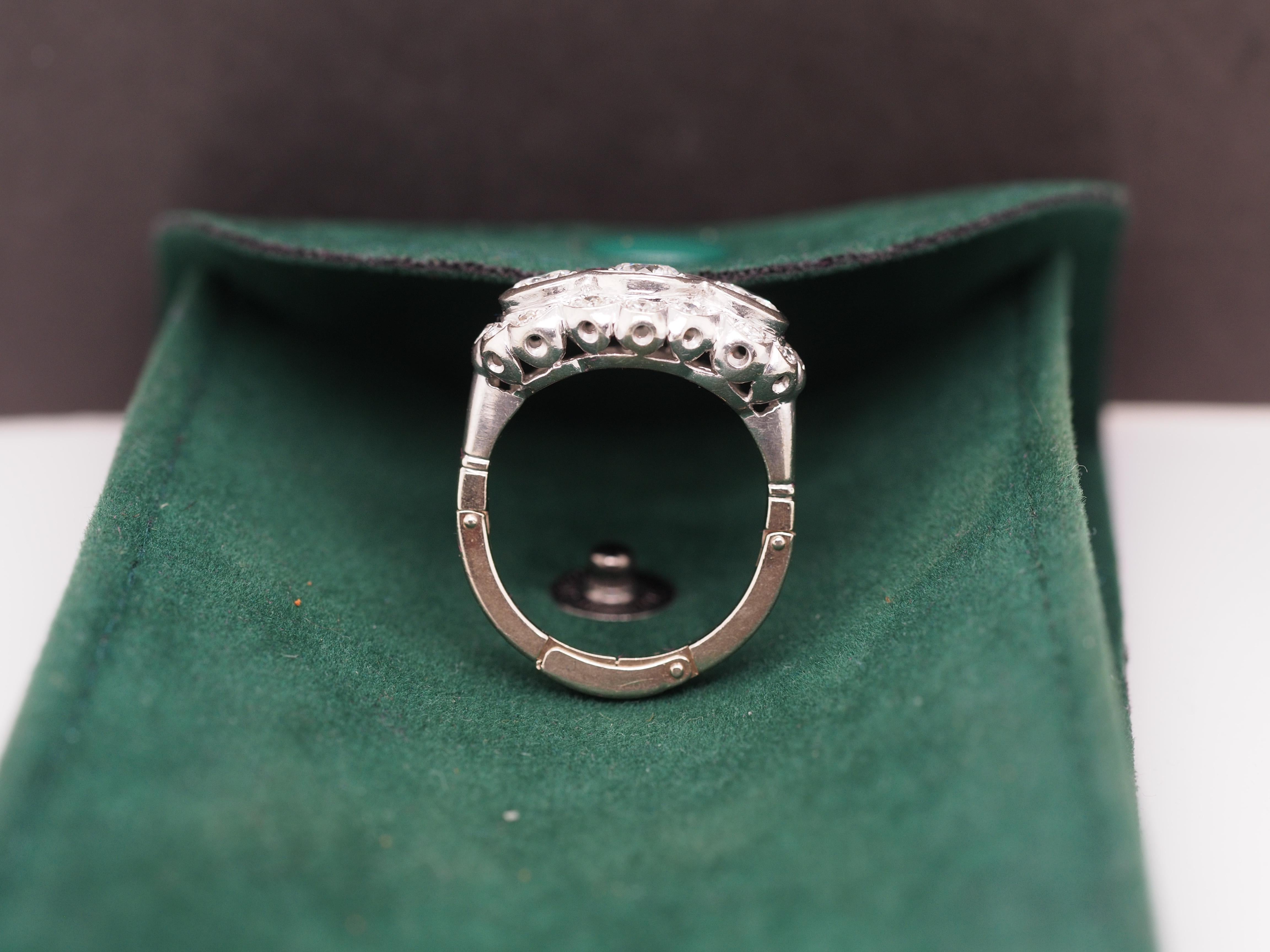 Platinum 1950s Three Stone Engagement Ring with Arthritic Shank In Good Condition For Sale In Atlanta, GA