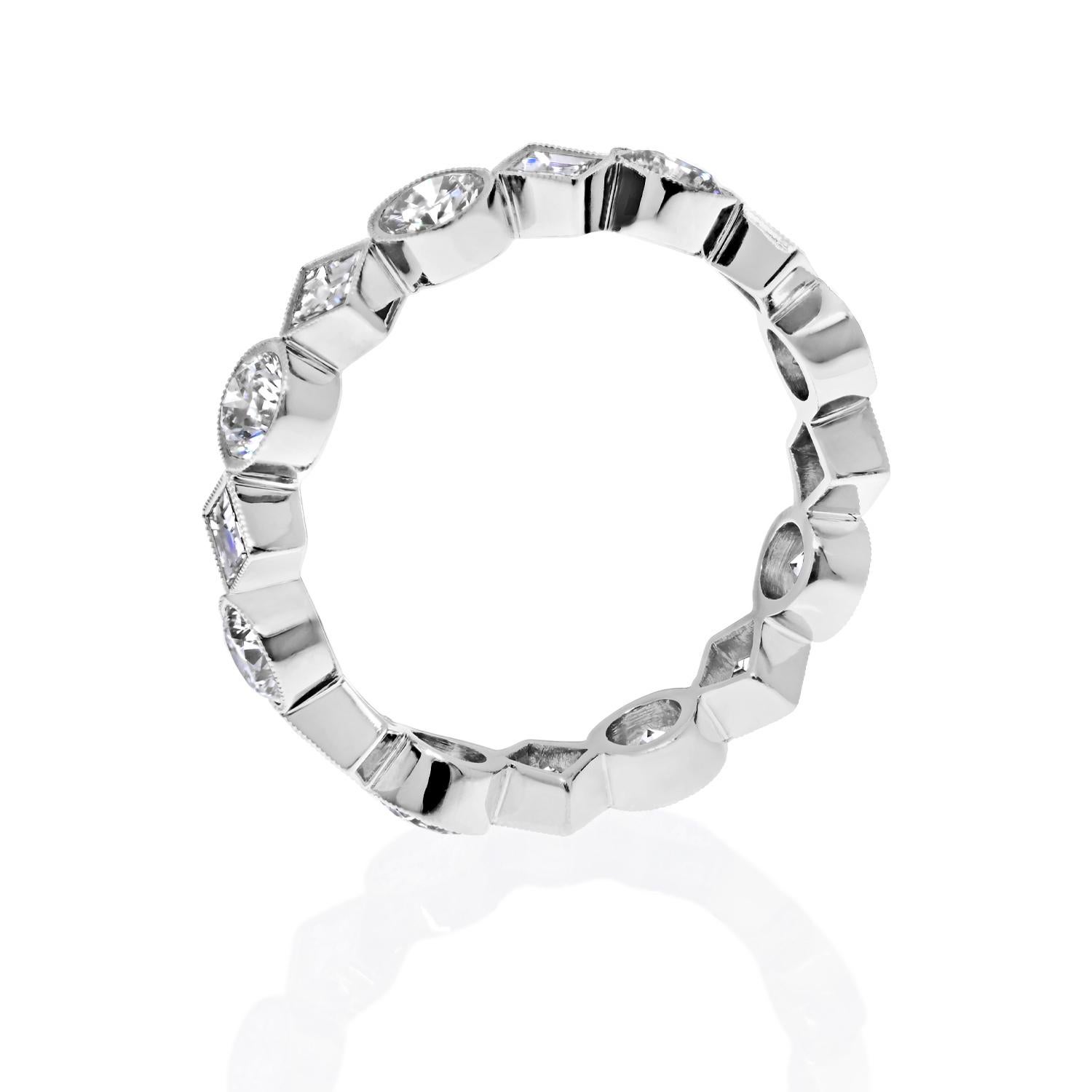 Platinum 1.95cttw Bezel Set Round And Carre Cut Diamond Eternity Ring In New Condition For Sale In New York, NY