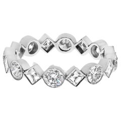 Platinum 1.95cttw Bezel Set Round And Carre Cut Diamond Eternity Ring