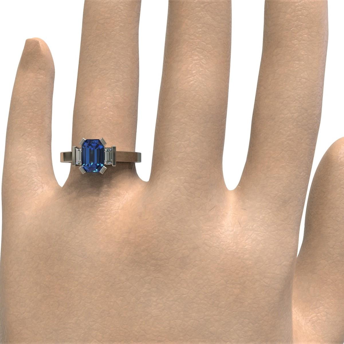 Platinum 1.96 Carat Certified Emerald Cut Ceylon Sapphire and Diamond Ring For Sale 2
