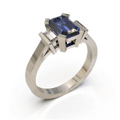 Platinum 1.96 Carat Certified Emerald Cut Ceylon Sapphire and Diamond Ring
