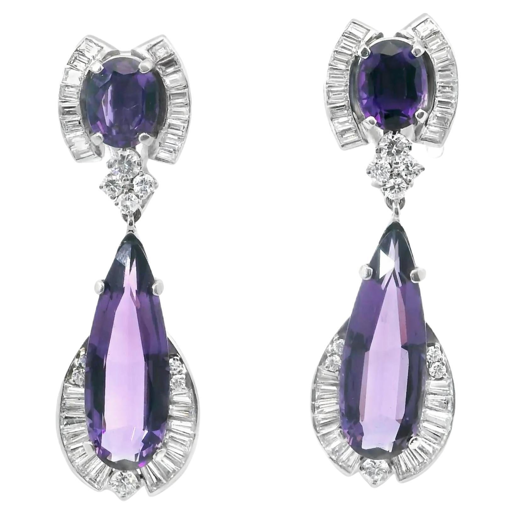 Platinum  1960s Diamond  Amethyst  Earrings