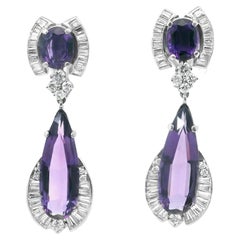 Platinum  1960s Diamond  Amethyst  Earrings
