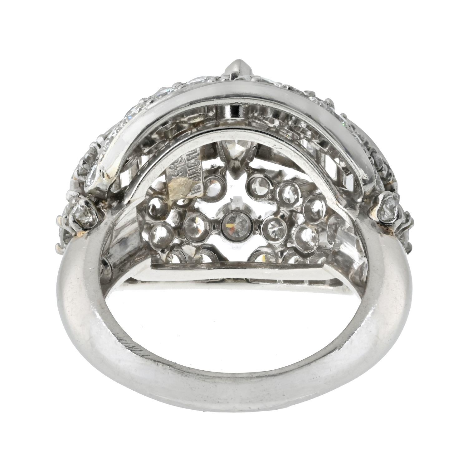 Women's Platinum 1970's Bombe Marquise Cut And Round Cut Diamond Ring For Sale