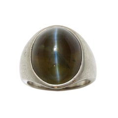 Platinum 1970s Cats Eye Pinky Ring