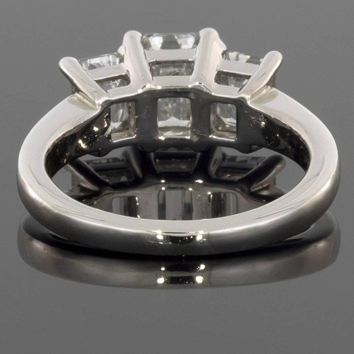 Emerald Cut Platinum 1.98 Carat Emerald Diamond Classic Three Stone Engagement Ring