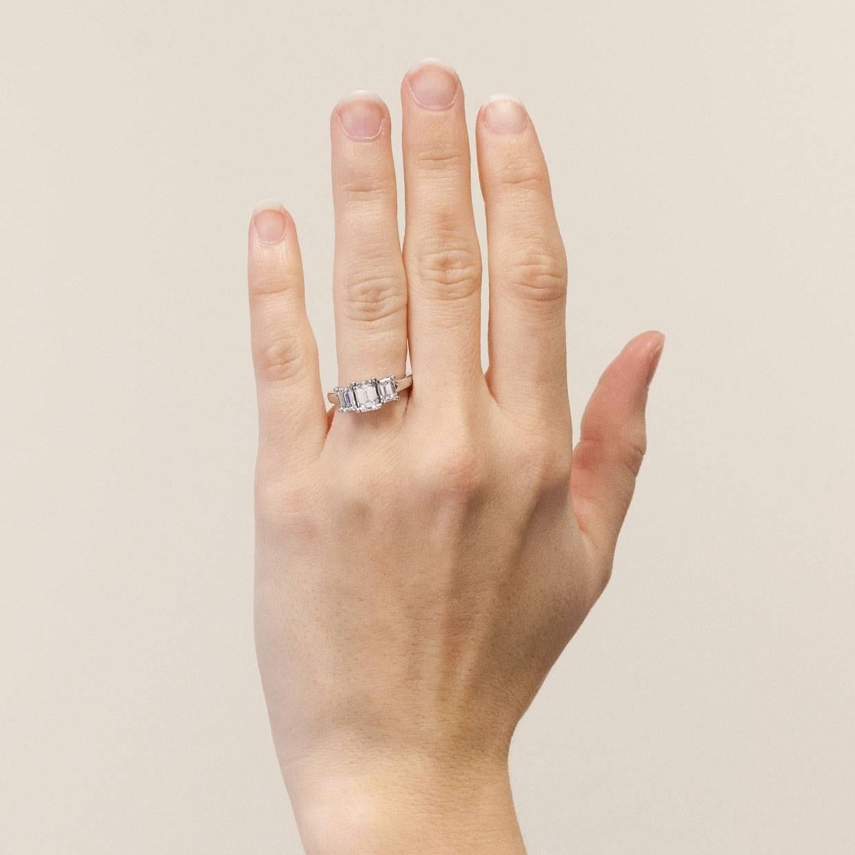 Platinum 1.98 Carat Emerald Diamond Classic Three Stone Engagement Ring 2