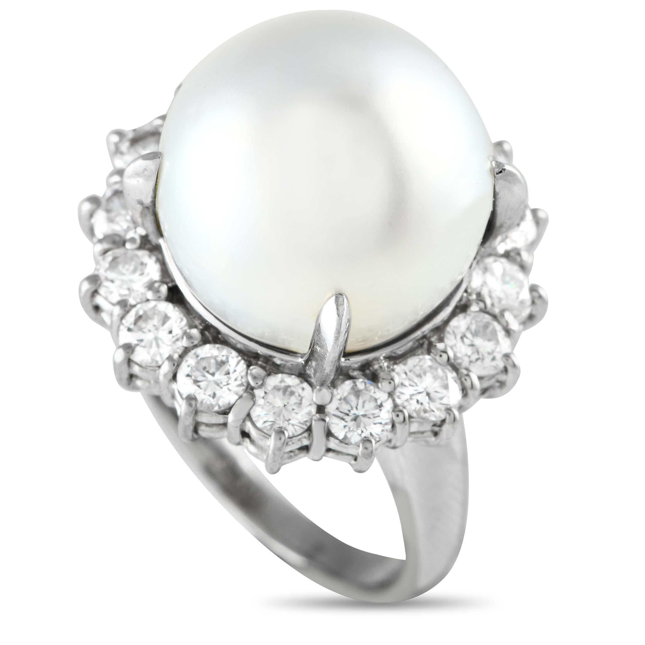 Platinum 1.99ct Diamond and Pearl Cocktail Ring MF20-021324 In Excellent Condition In Southampton, PA