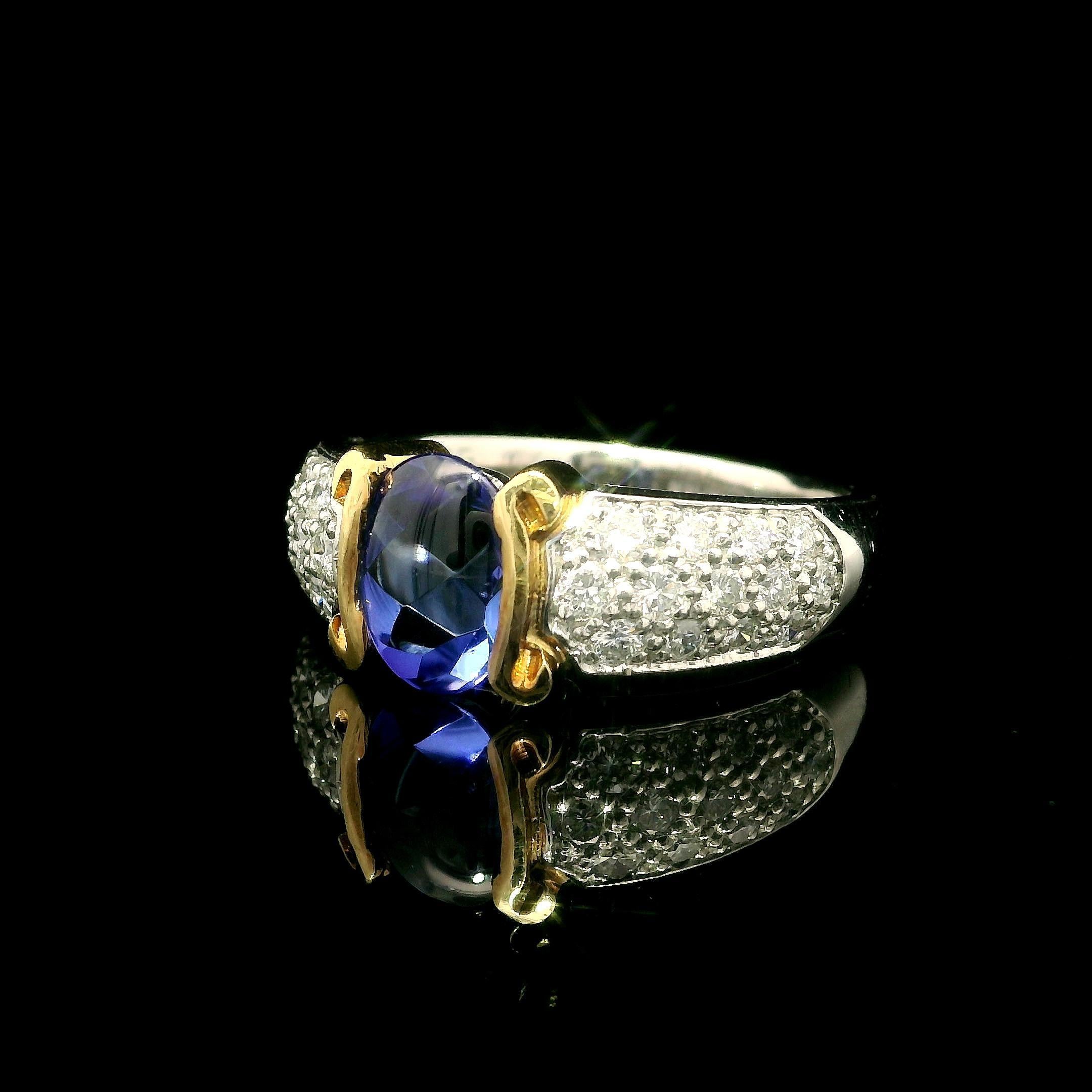 Anillo de platino de alta calidad con tanzanita ovalada de 1,99 quilates y diamantes pavé en venta 8