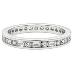 Platinum 1ctw Baguette & Round Channel Diamond 2.4mm Wide Eternity Band Ring