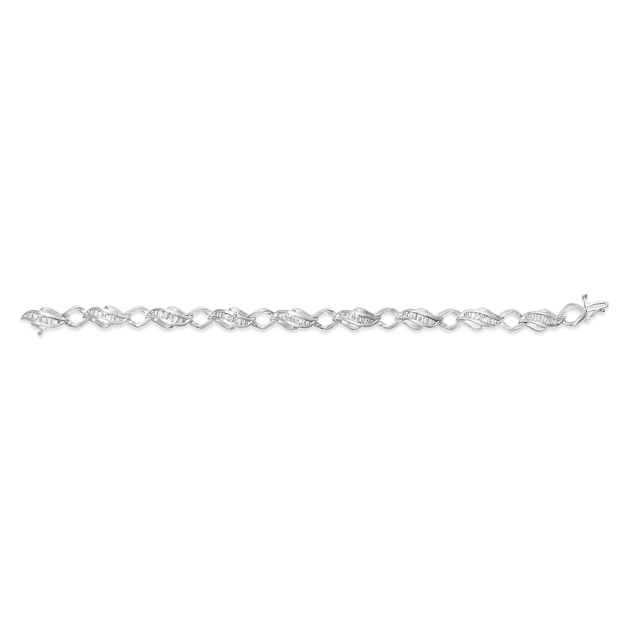 Modern Platinum 2 1/5 Cttw Baguette Diamond Channel Link Bracelet For Sale