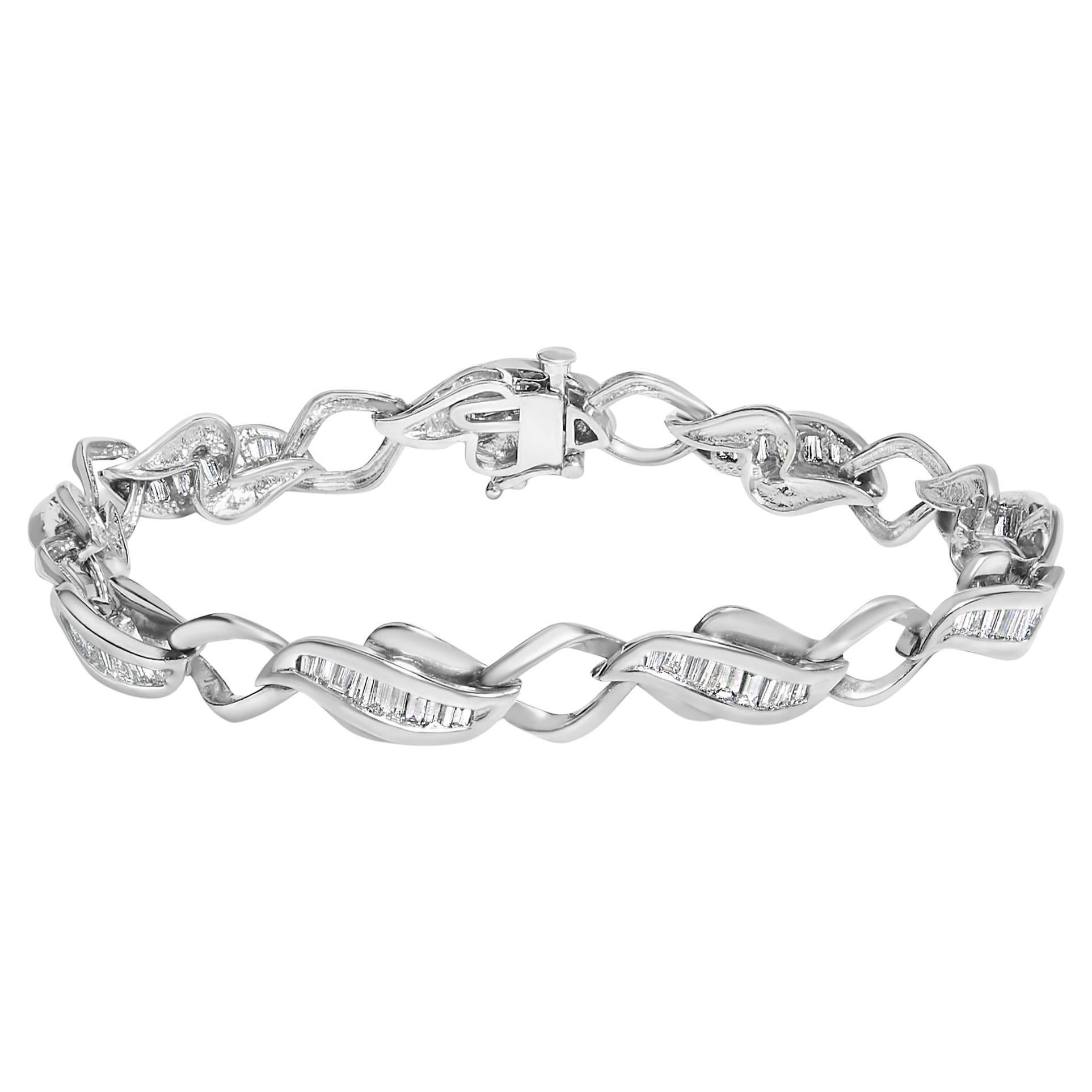 Platinum 2 1/5 Cttw Baguette Diamond Channel Link Bracelet For Sale