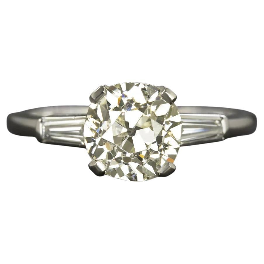 Platinum 2 Carat Old Mine Cut Diamond Three-Stone Vintage Style Engagement Ring