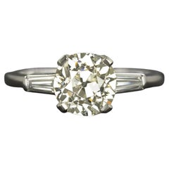 Platinum 2 Carat Old Mine Cut Diamond Three-Stone Vintage Style Engagement Ring