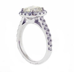 Platinum  2 Carat  Square Radiant Cut Diamond Halo  Engagement Ring