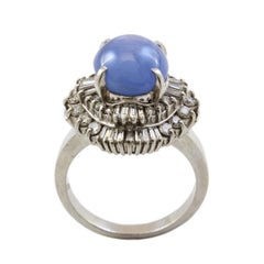 Platinum 2 Carat Star Sapphire and Diamond Vintage Ballerina Ring