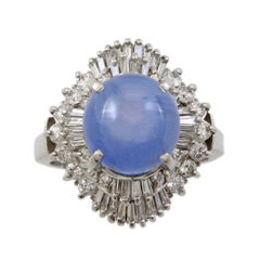 Platinum 2 Carat Star Sapphire and Diamond Vintage Ballerina Ring