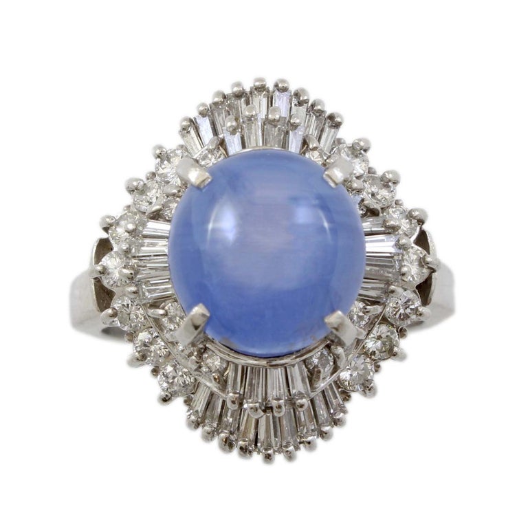 Platinum 2 Carat Star Sapphire and Diamond Vintage Ballerina Ring For ...