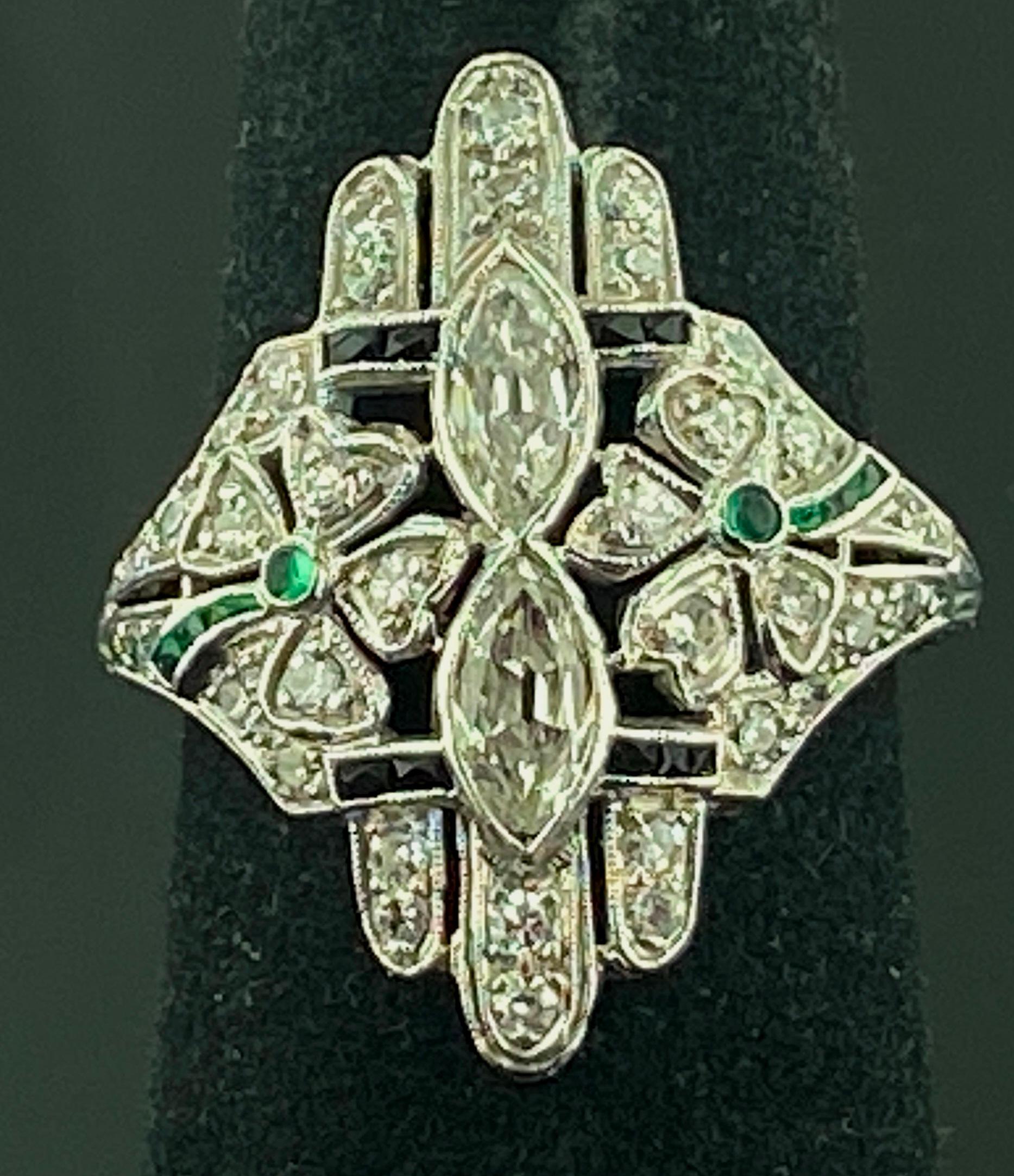 Platinum 2 Center Marquise Cut Diamonds Art Deco Ring, Circa 1920 In Excellent Condition For Sale In Palm Desert, CA