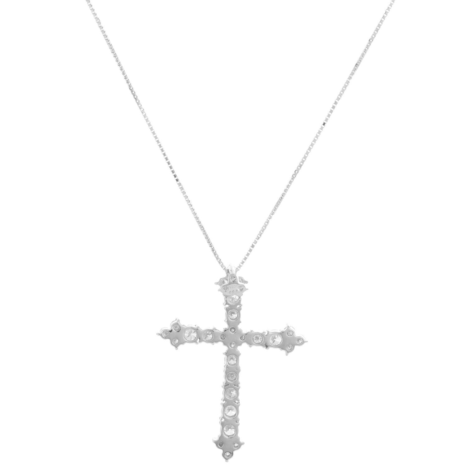 Platinum 2 cts Diamond Cross Pendant Necklace - 18k white gold necklace with a Platinum cross pendant. Platinum cross pendant diamond weighing 2.02 carats. Pendant measures apx. 1 inch. Chain measures apx. 15 inches in length. Diamond color G-H.